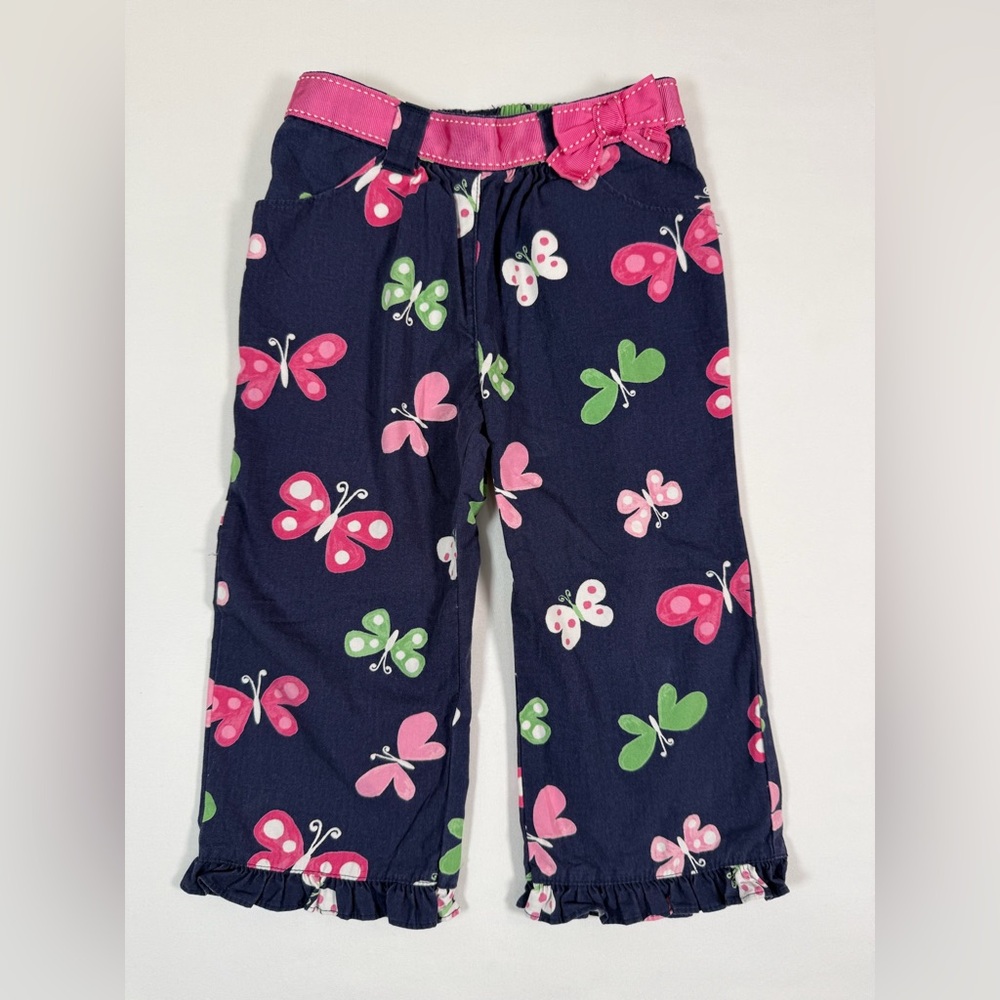 GYMBOREE Girls Butterfly Print Cotton Pants 18 To 24 Months Navy Pink